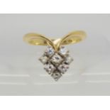 An unusual 18ct gold diamond cluster ring, size P1/2, set with estimated approx 0.50cts of brilliant