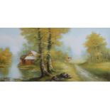 20TH CENTURY SCHOOL Woodland scene, oil on canvas, 60 x 120cm Available upon request