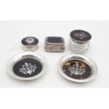 A collection of silver and tortoiseshell items including a pair of trinket dishes, by Deakin &