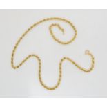 An 18ct gold rope chain. Length 50cm, weight 12.1gms Condition Report:Available upon request