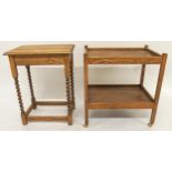 A 20th century oak tea trolley and an oak barley twist support occasion table (2) Condition Report: