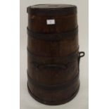A 19th century oak and wrought iron coopered butter churn, 61cm high x 44cm diameter  Condition