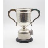 A George V silver presentation twin handled trophy cup, With inscription 'Victoria Park P.B.C' White