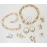 A 9ct gold gate bracelet with a heart shaped clasp, another bracelet and a collection of 9ct and