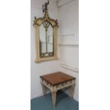 A 20th century cream and gilt framed hall mirror, similar lamp table with cream and gilt base and