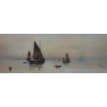 BECKER Fishing boats at anchor, signed, watercolour, 25 x 66cm Available upon request