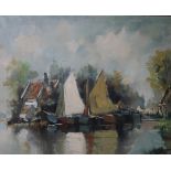 J ROLANDS Fishing boats, tied up, signed, oil on canvas, 60 x 75cm Available upon request