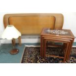 A mid 20th century Danish teak tile inset nest of three tables, mid 20th century table lamp and