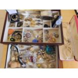 A jewellery box full of vintage costume jewellery, watches and a silver mustard pot Condition