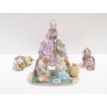 Two Royal Crown Derby kittens, together with a Beswick Beatrix Potter group My Dear Son Thomas and a