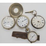 A continental silver Omega pocket watch, a further (af) silver pocket watch, a silver cased