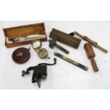 A nice collection of vintage tools, comprising an ebony and brass-mounted spirit level by Bennet