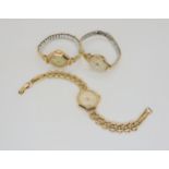 Three 9ct gold cased ladies watch heads, with gold plated straps, to include Avia, Pinnacle and