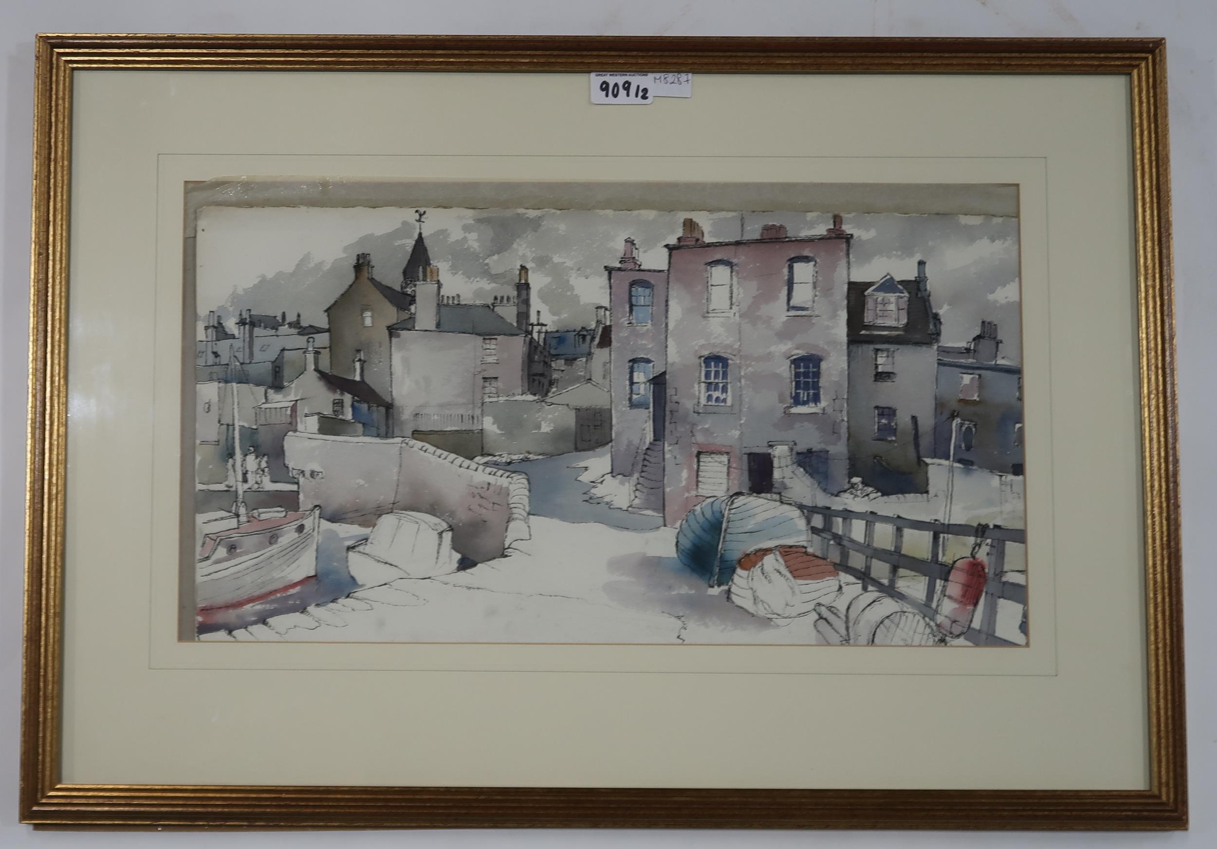 FRANK ADCROFT (SCOTTISH CONTEMPORARY)Ê HARBOUR TOWNÊ Watercolour on paper, signed, 28 x 51cmÊ - Image 3 of 4