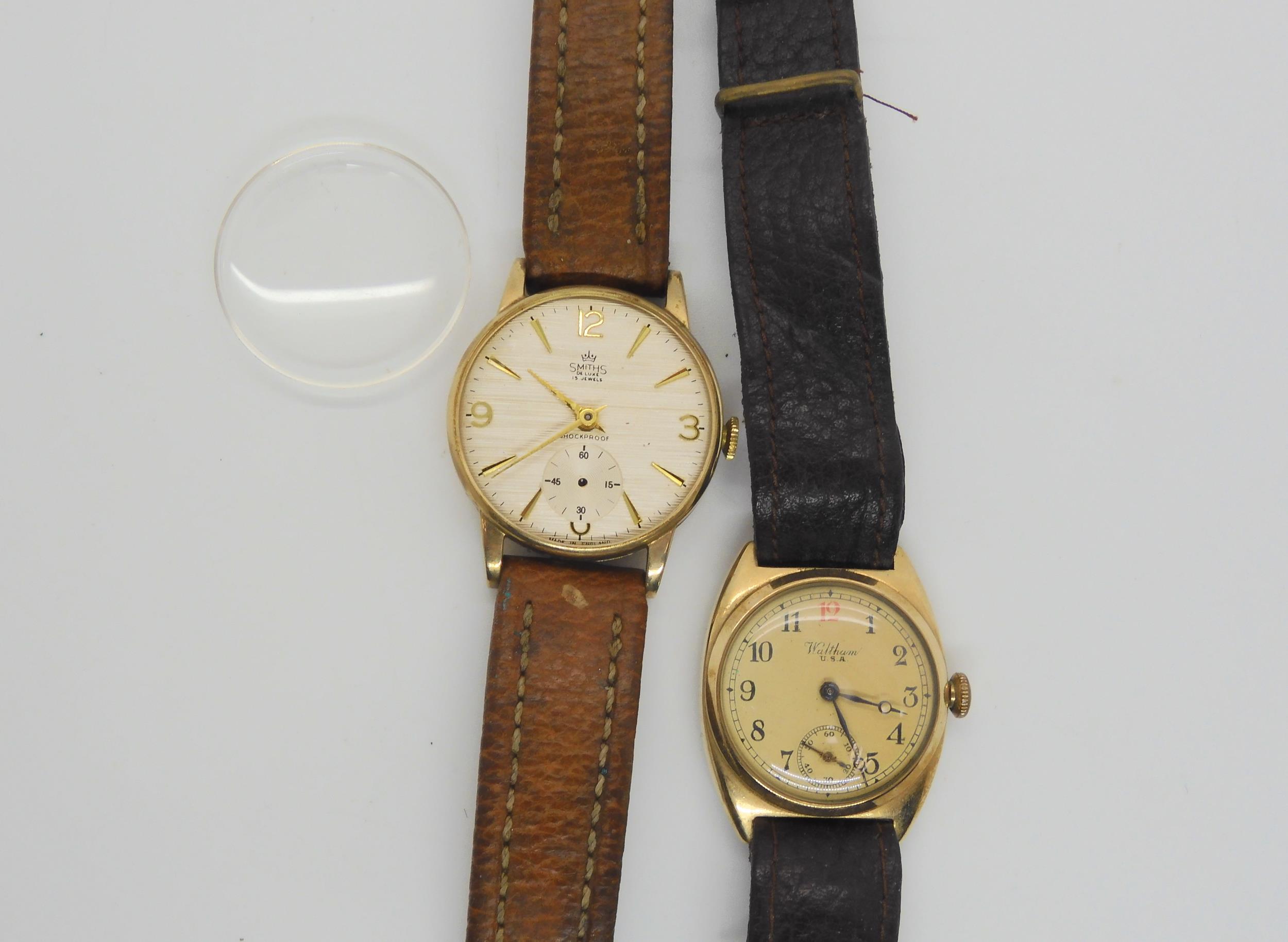 A Smiths 9ct De Luxe 15 jewel retro wrist watch (af) in original box together with aÊA 9ct Waltham - Image 2 of 6