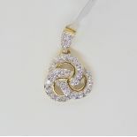 A 9ct yellow gold interlaced pendant set with estimated approx 0.50cts of diamonds, length of the