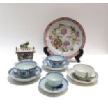 A collection of Chinese ceramics including a Chinese export pseudo tobacco leaf pattern plate,