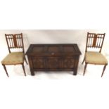 A 20th century oak blanket chest and a pair of Edwardian parlour chairs (3) Condition Report: