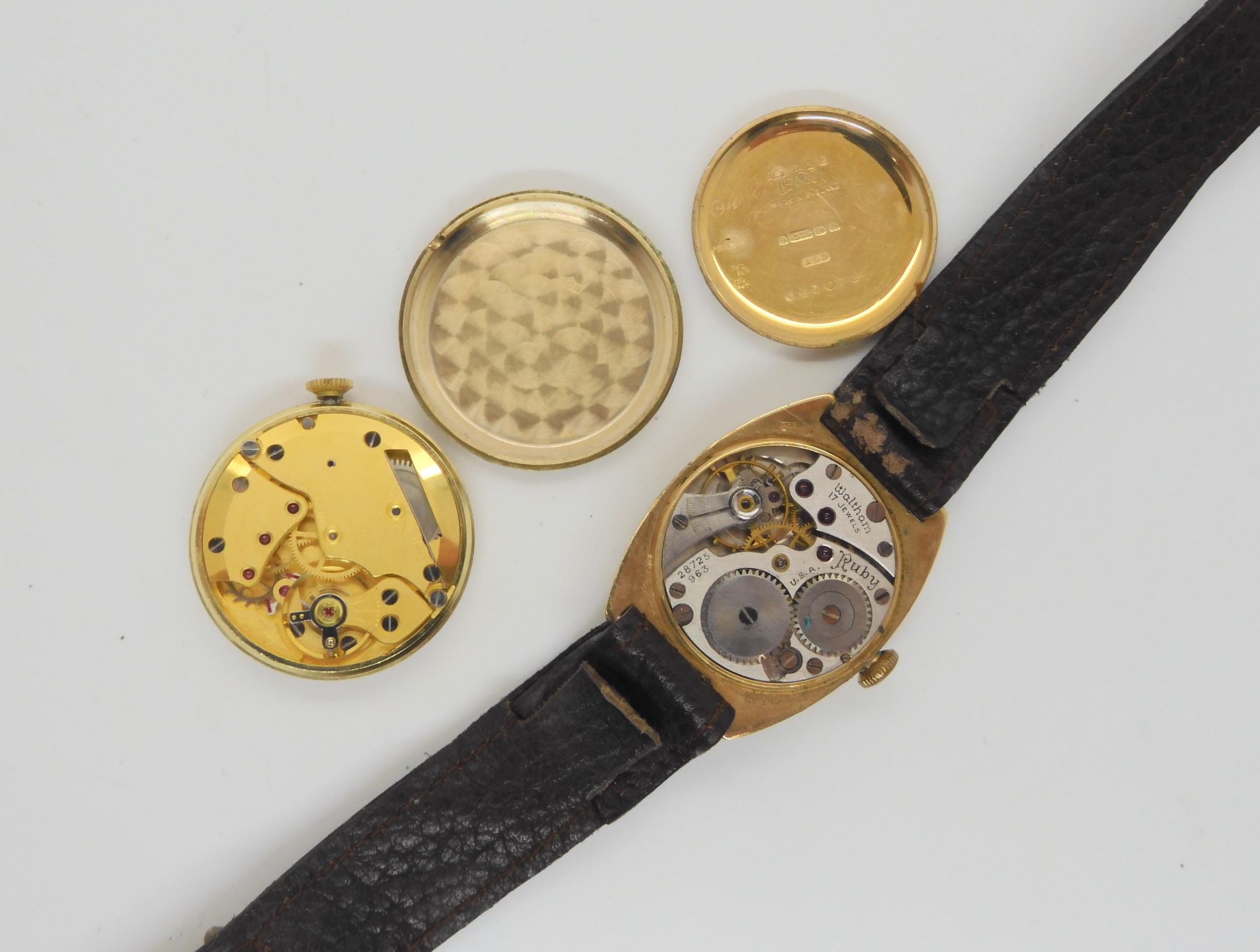 A Smiths 9ct De Luxe 15 jewel retro wrist watch (af) in original box together with aÊA 9ct Waltham - Image 5 of 6