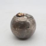 A white metal pot, modelled as a peach with a butterfly on top, WH mark and another to base, 92gms