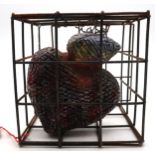 ROSANN CHERUBINI (SCOTTISH CONTEMPORARY) OPEN CAGED HEARTÊ Mixed media sculpture, 17cm high