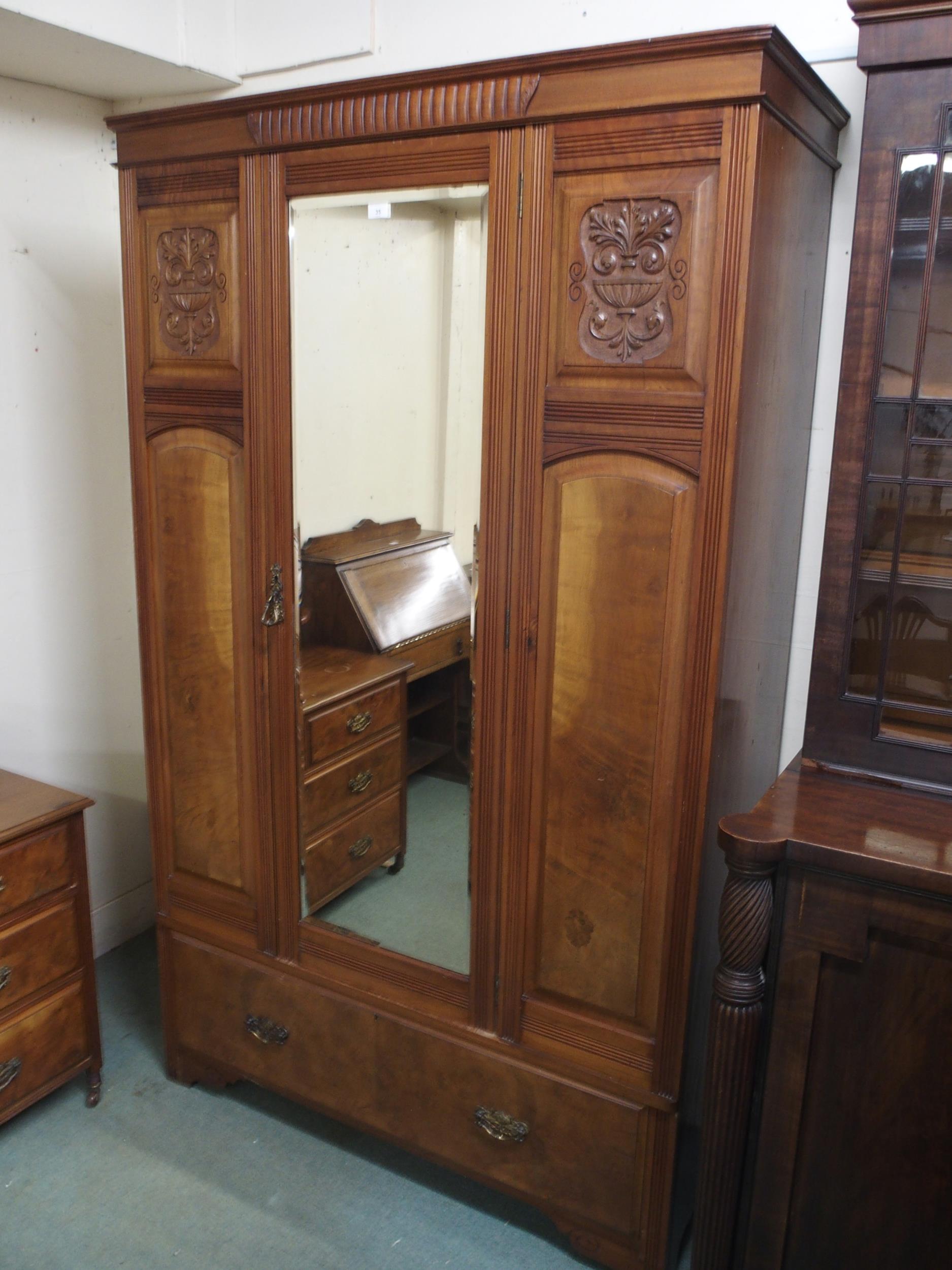 A late Victorian mahogany and walnut veneered two piece bedroom suite comprising single mirror - Image 3 of 11