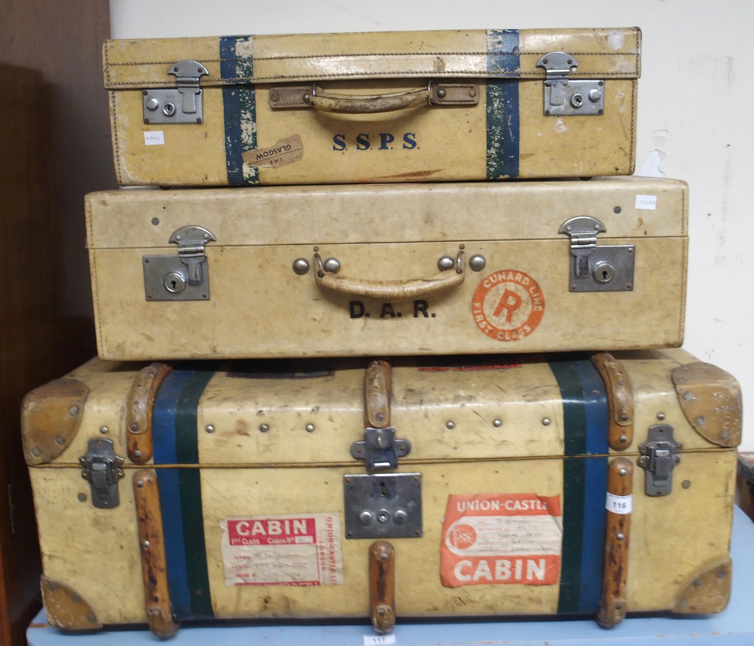 A lot of three assorted travel cases to include wood bound example (3) Condition Report:Available