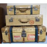 A lot of three assorted travel cases to include wood bound example (3) Condition Report:Available