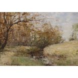 JOSEPH MORRIS HENDERSON Scottish landscape, signed, oil on board, 18 x 25cm Condition Report: