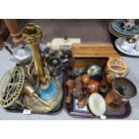 A collection of brass, copper and treen items Condition Report:No condition report available.