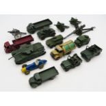 A collection of Dinky toy vehicles, primarily military, to include a Centurion tank, armoured