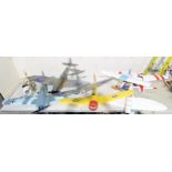 Assorted large-scale polystyrene remote control aircraft, including two Spitfires; three remote