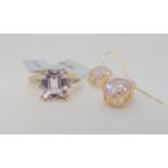 A GemsTV kunzite and white zircon ring, size Q, and a pair of similar kunzite drop earrings,