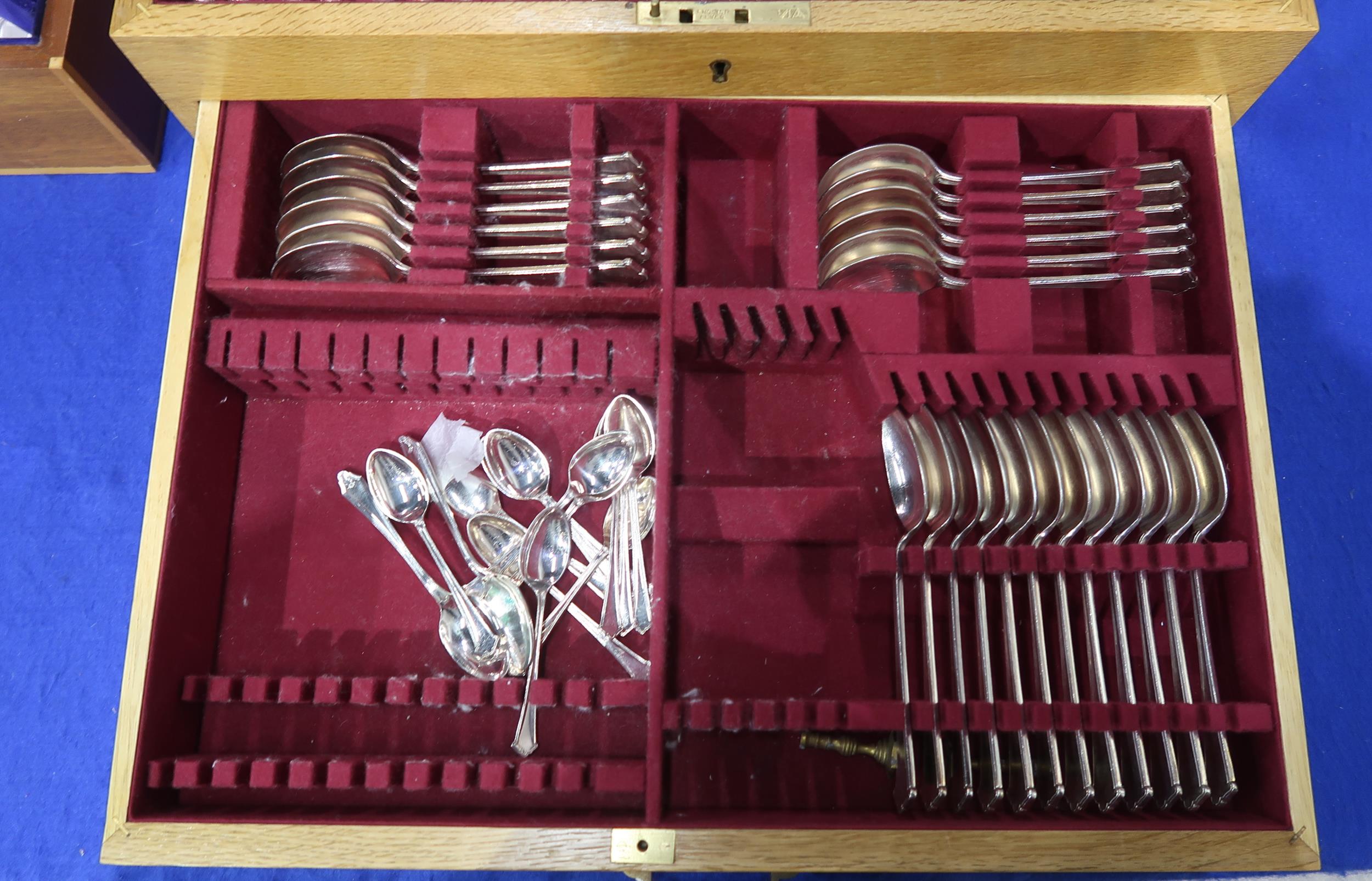 A cased two drawer canteen of cutlery, the terminals of a shaped pattern, comprising table forks and - Image 2 of 2