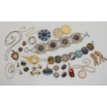 A South African silver bracelet set with specimen gemstones, a Sarah Coventry brooch and other items