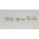 three items of Gems TV, Aquaiba beryl jewellery to include a three stone ring with diamonds, size