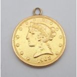 LIBERTY HEAD UNITED STATES OF AMERICA $5 COIN (with attached chain eye) 8.37 grams overall weightÊ