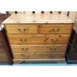 A 20th century pine two over three chest of drawers, 86cm high x 99cm wide x 46cm deep Condition