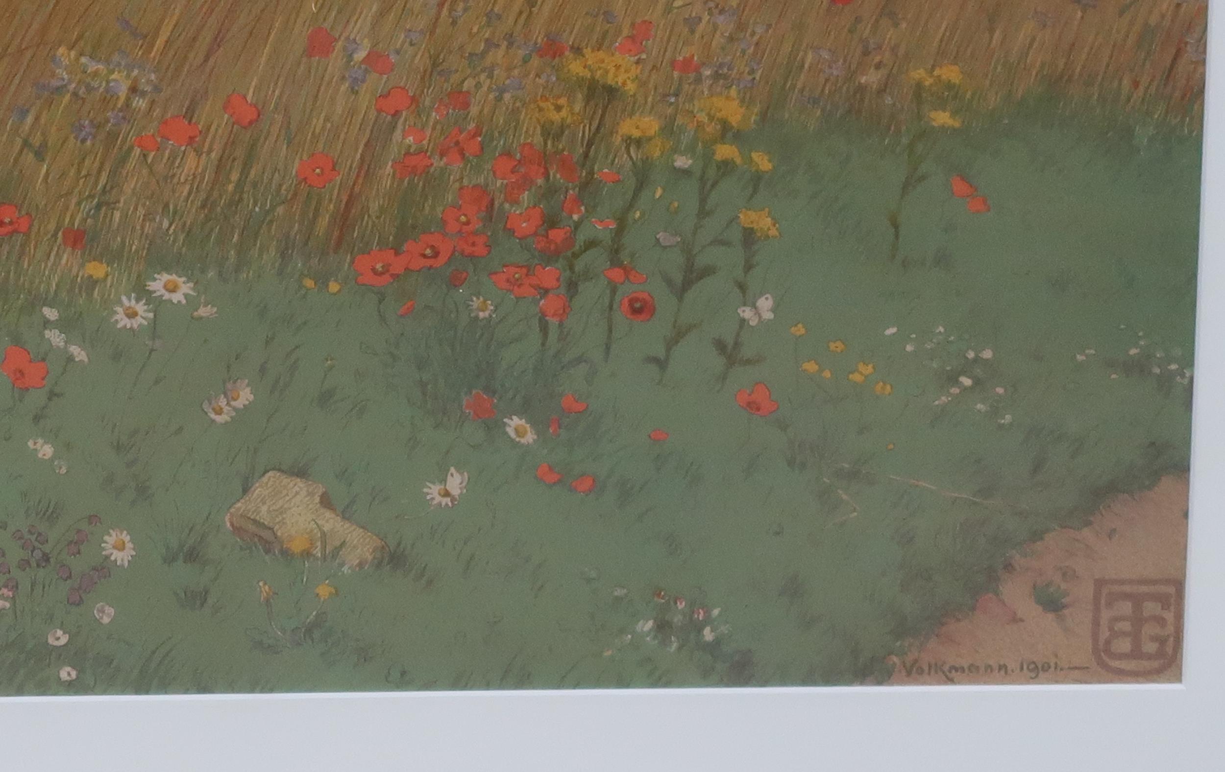 ATTRIBUTED TO HANS RICHARD VON VOLKMANN (1860-1927)Ê POPPY FIELDÊ Lithograph, signed lower right, - Image 3 of 4