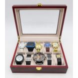 A collection of ten quartz fashion wristwatches, to include a Rolex replica and an Adidas digital