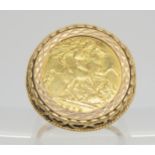 A 1913 gold half sovereign in 9ct gold ring mount, size P, weight 8.5gms Condition Report: