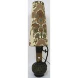 A mid 20th century ceramic west German lamp with original shade, 137cm high Condition Report:
