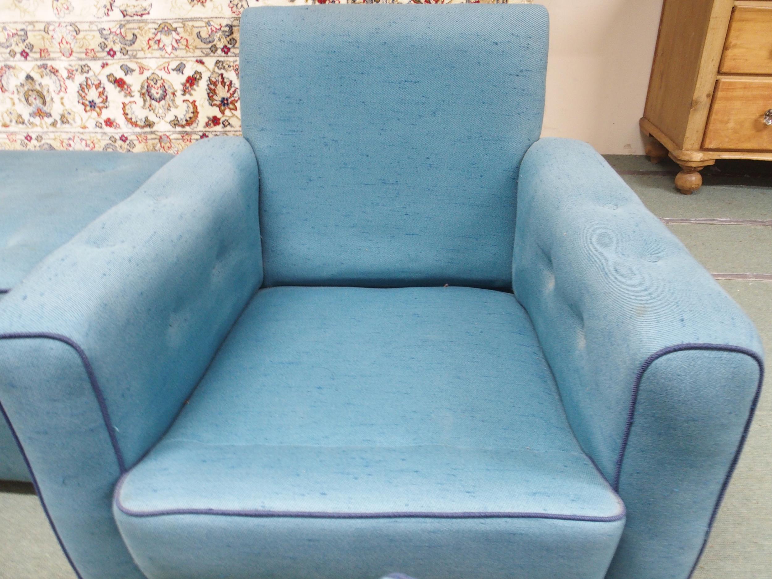 A pair of mid 20th century blue upholstered armchairs, 69cm high x 80cm wide x 73cm deep and an - Image 6 of 6