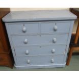 A Victorian painted pine two over three chest of drawers, 104cm high x 105cm wide x 51cm deep