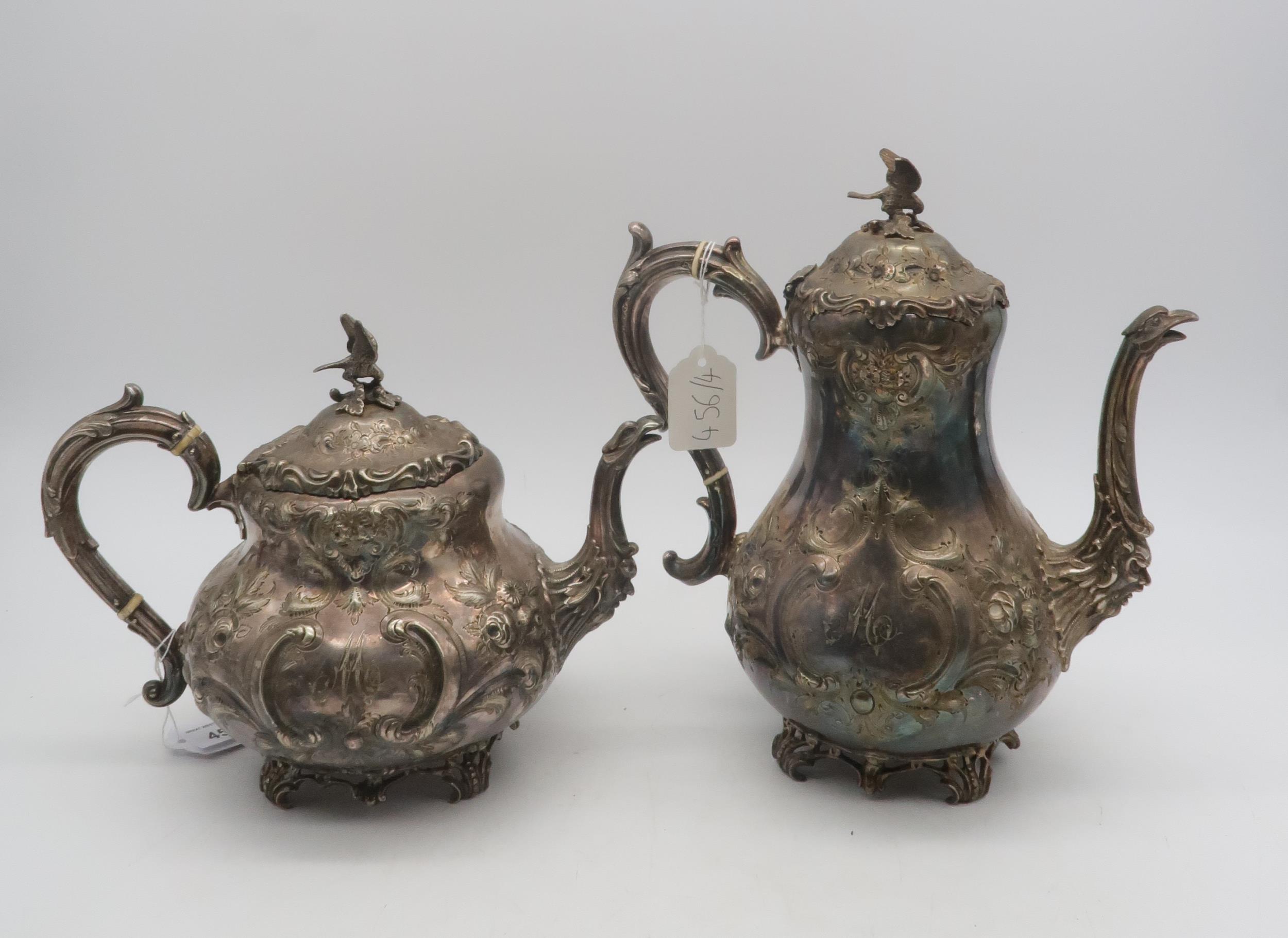 A four piece Victorian EPNS tea service, of baluster form, with embossed scrolling foliate - Image 2 of 3