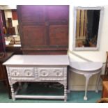 A lot of three assorted chalk painted furniture items to include 20th century two drawer Jacobean
