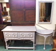 A lot of three assorted chalk painted furniture items to include 20th century two drawer Jacobean