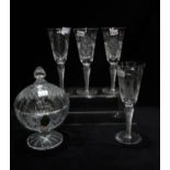 Four commemorative glasses including a Webb Corbett 20th Anniversary of the Coronation of Queen