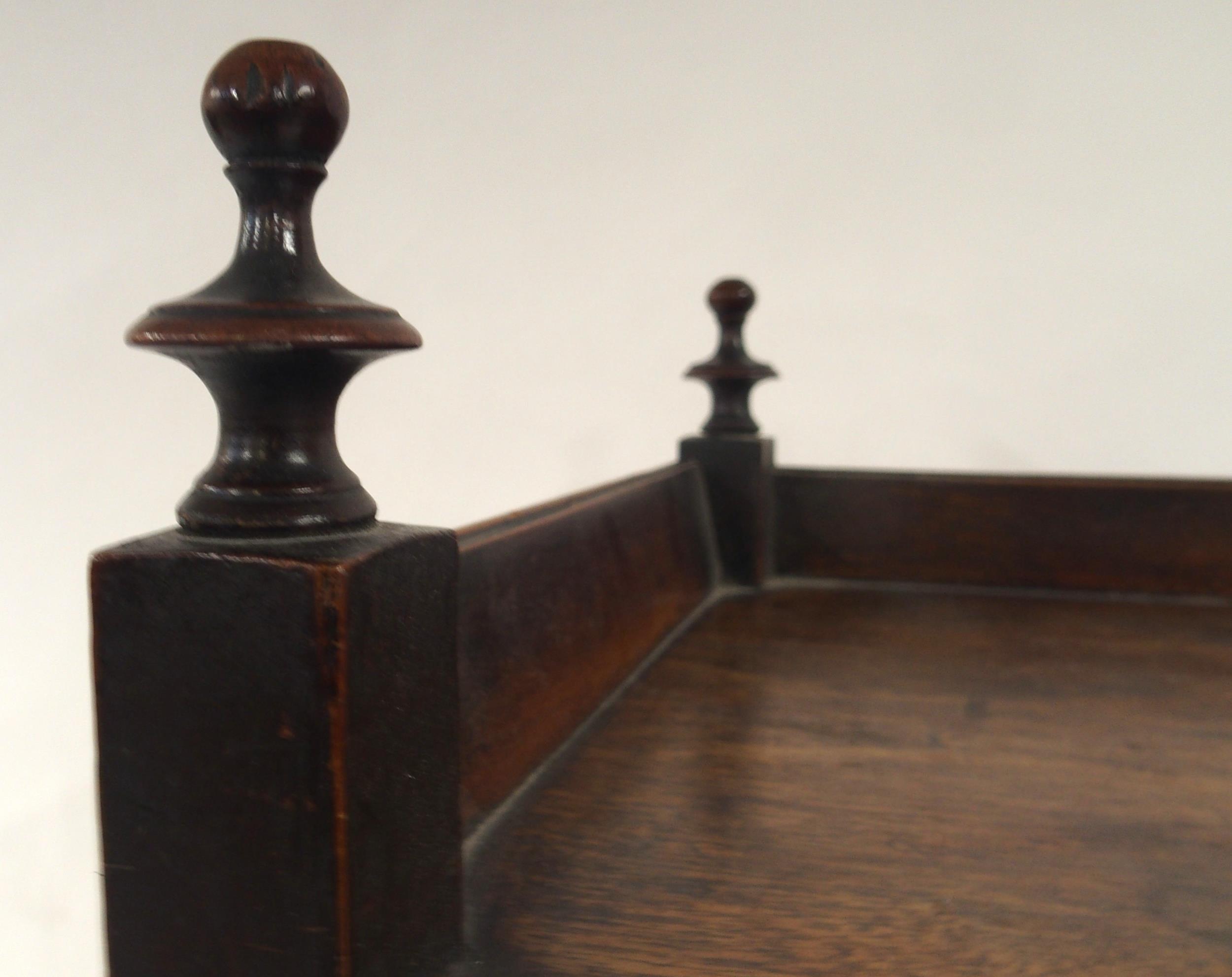 A Victorian mahogany three tier what-not with three open galleried shelves over single drawer with - Image 4 of 4