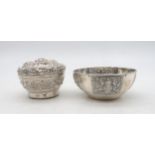 A Thailand Sterling bowl, of lobed form, decorated with repousse panels of deities, and a Persian